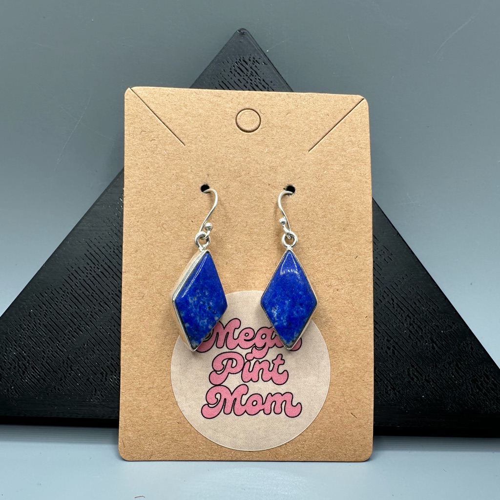 Lapis Lazuli Sterling Silver 925 Handmade Dangle Fish Hook Earrings Blue 40$